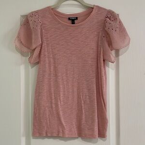 Express Pink Puff Sleeve Ruffled Tee